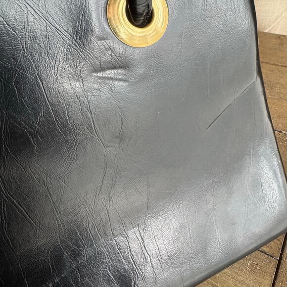 VTG 60's Black Accordion Pocket Snap Over Kisslock Handbag Double Straps Retro - Picture 3 of 16